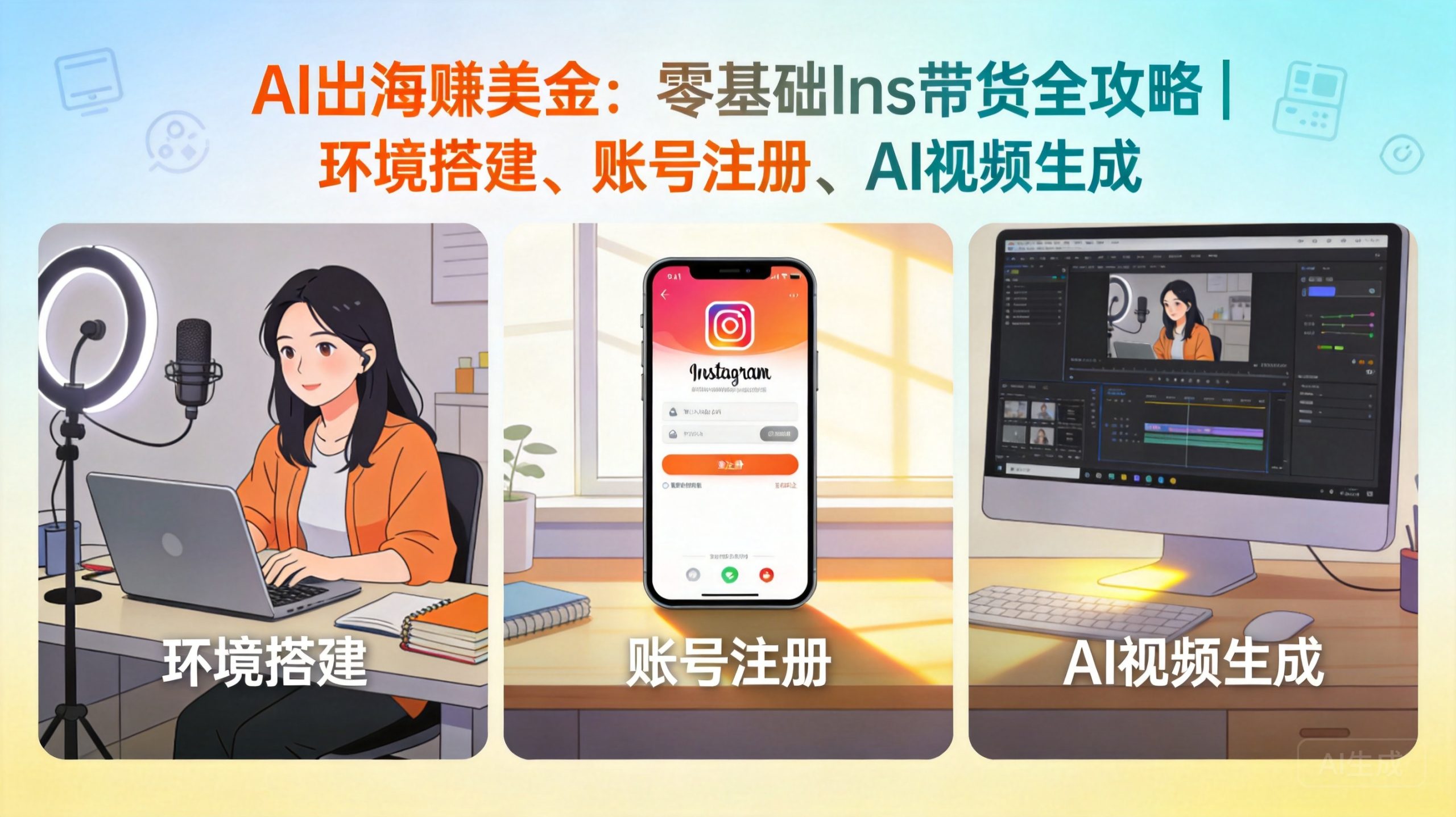 AI出海赚美金:零基础Ins带货全攻略 | 环境搭建、账号注册、AI视频生成-趣咪跨境