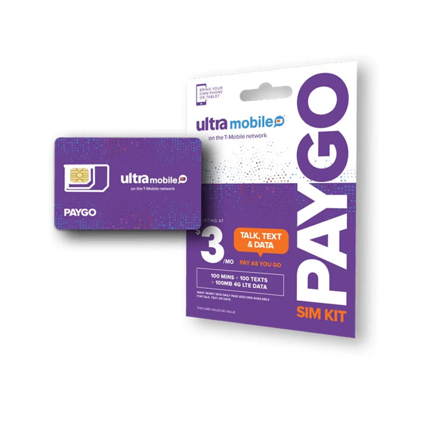 美国电话卡ultra mobile paygo紫卡续费Paygo电话卡3美金月租充值 paygo(3美金月租)-包激活