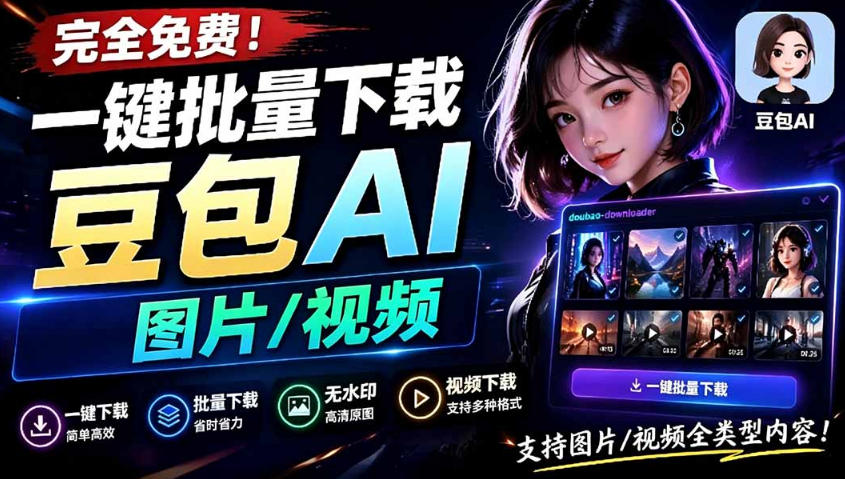 Github最新发布！一键批量下载豆包AI无水印图片/视频，简单易用，自动解析提示词-趣咪跨境