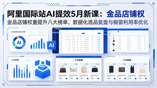 阿里国际站AI提效5月新课:金品店铺权重提升八大榜单,数据化选品复盘与橱窗利用率优化-趣咪跨境