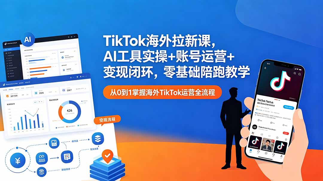 TikTok海外拉新实战课:AI工具+账号运营+变现全流程,零基础也能轻松上手-趣咪跨境