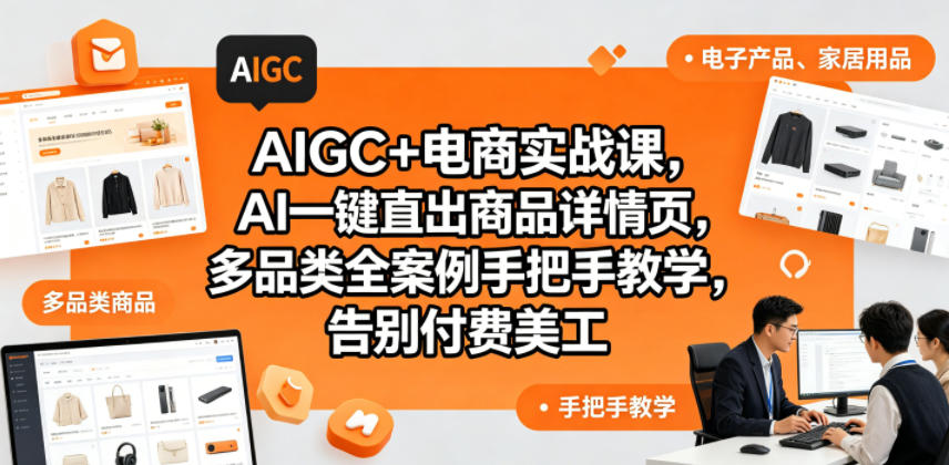 AIGC+电商实战课:AI一键生成商品详情页,多品类案例手把手教学,告别付费美工-趣咪跨境