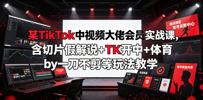 TikTok中视频大佬会员实战课:切片假解说+体育一刀不剪玩法教学-趣咪跨境