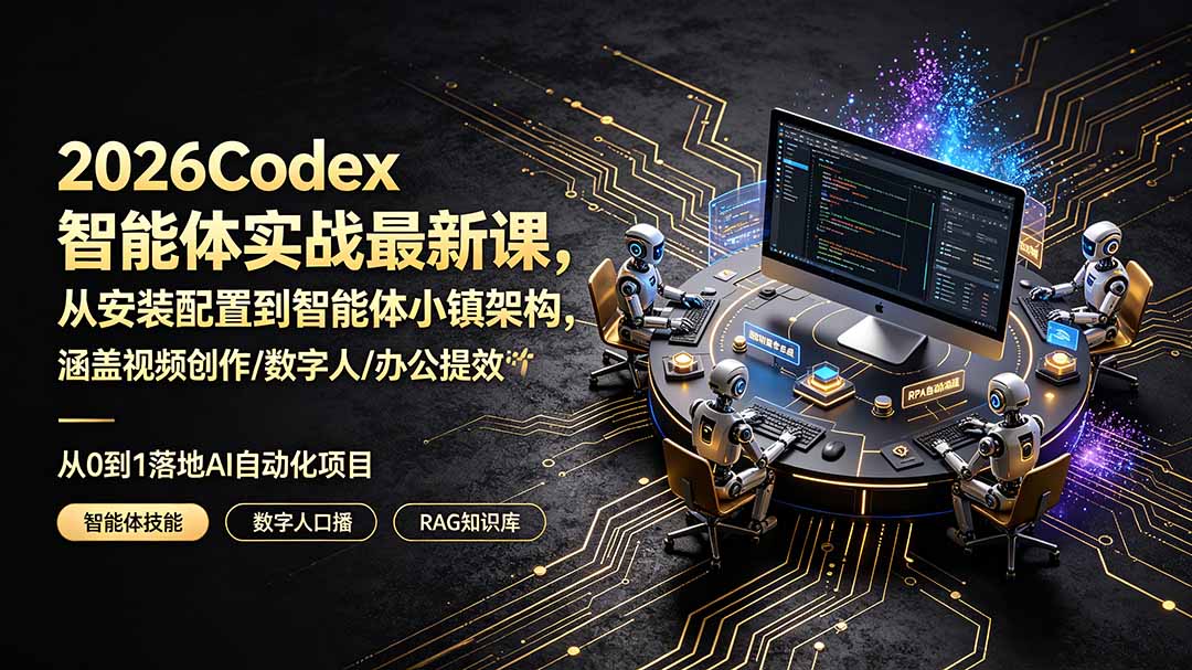 2026年Codex智能体实战课:从安装到智能体小镇,AI自动化与办公效率全技能-趣咪跨境