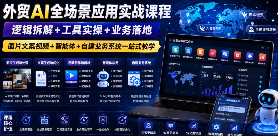 外贸AI实战课程:逻辑拆解+工具实操+业务落地一站式教学-趣咪跨境