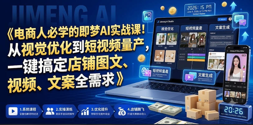 电商人即梦AI实战课:视觉优化与短视频量产,一键搞定图文视频文案-趣咪跨境